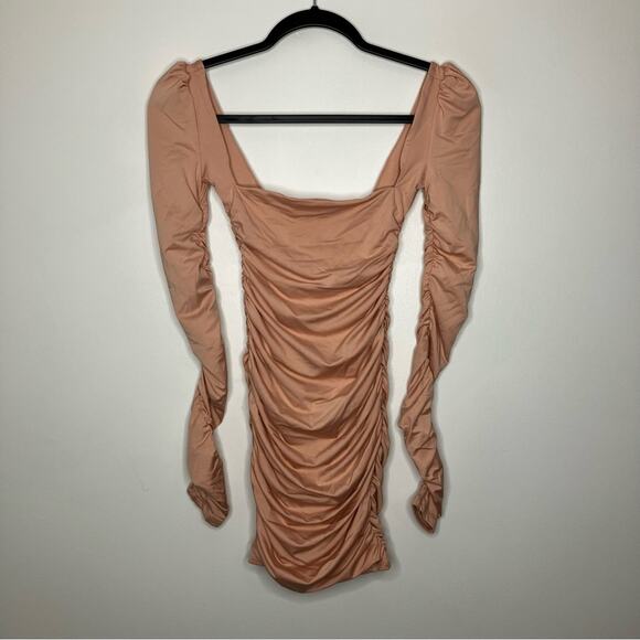 NWT OH POLLY Flatter Me Long Sleeve Ruched Mini Dress Blush 0 - Picture 2 of 5